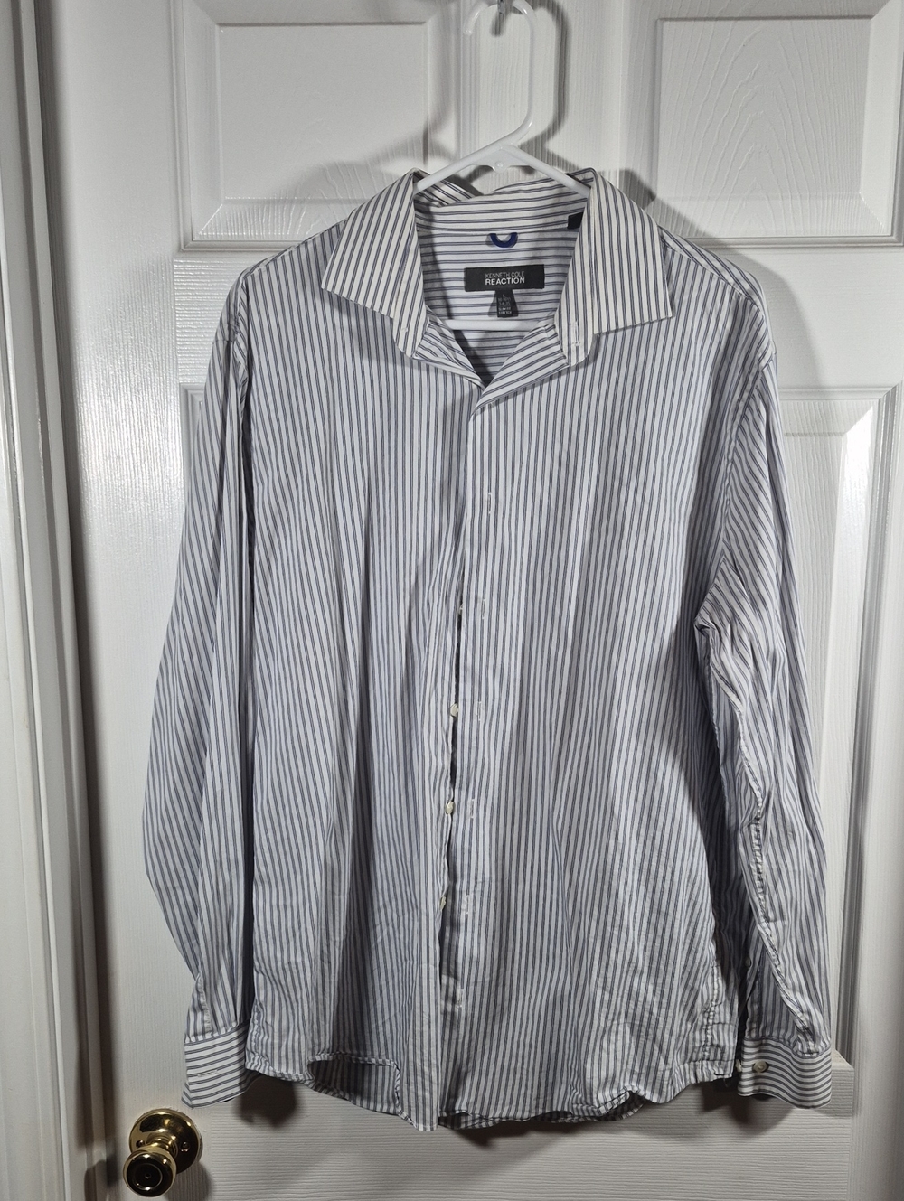 Kenneth Cole Reaction White Dress Shirt with Blue Pinstripes